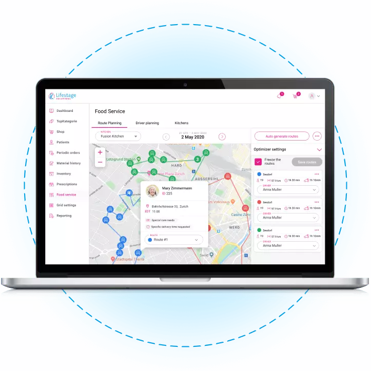 Lifestage Solutions network the driver, Spitex and kitchen digitally and automatically to manage your administrative expenses 